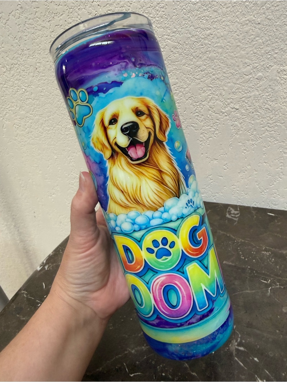 Watercolor Golden Retriever Dog Groomer 30 oz Tumbler Cup Handmade